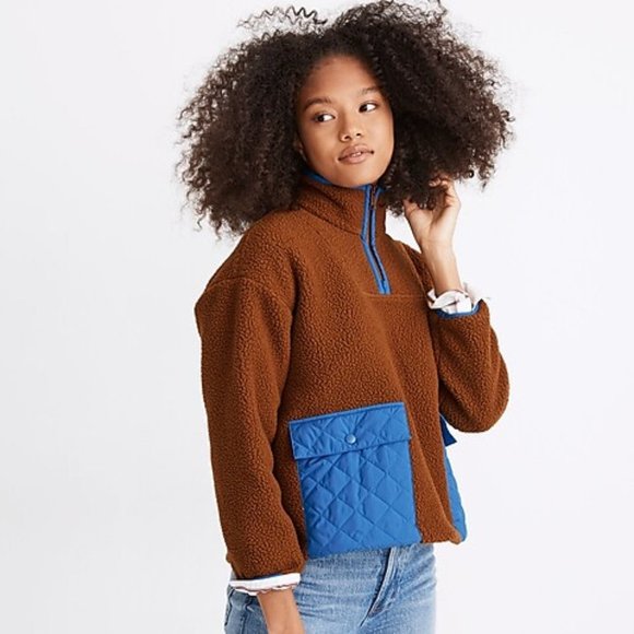 Teddy Zip Up Pullover with Quilted Pockets - Picture 3 of 7